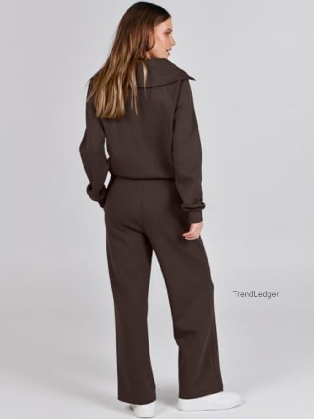 2 Piece Sweatsuit Set Half Zip Top & Wide Leg Pants - Picture 4 of 7